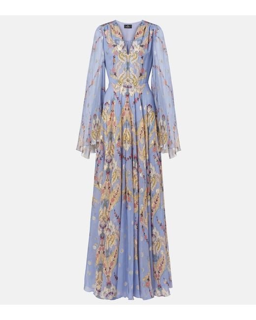 Etro Blue Floral Silk Georgette Gown