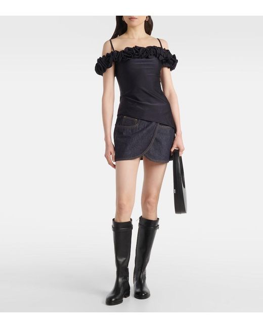 Coperni Black Ruffled Off-Shoulder Cotton-Blend Top