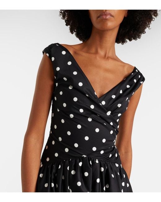 Self-Portrait Black Polka-Dot Off-Shoulder Cotton Midi Dress