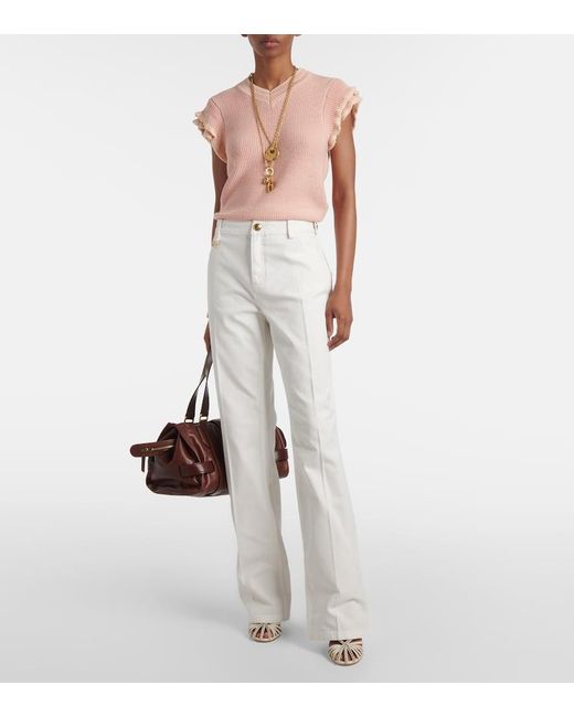Chloé White Gerade Hose Aus Baumwoll-Canvas