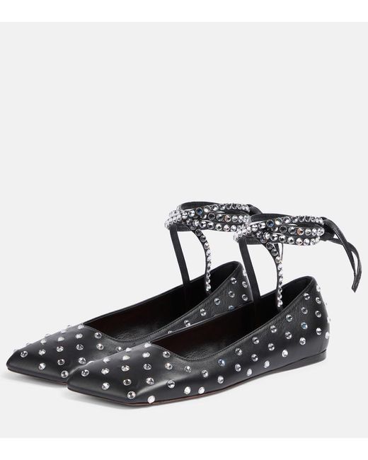 AMINA MUADDI Black Ane Embellished Leather Ballet Flats