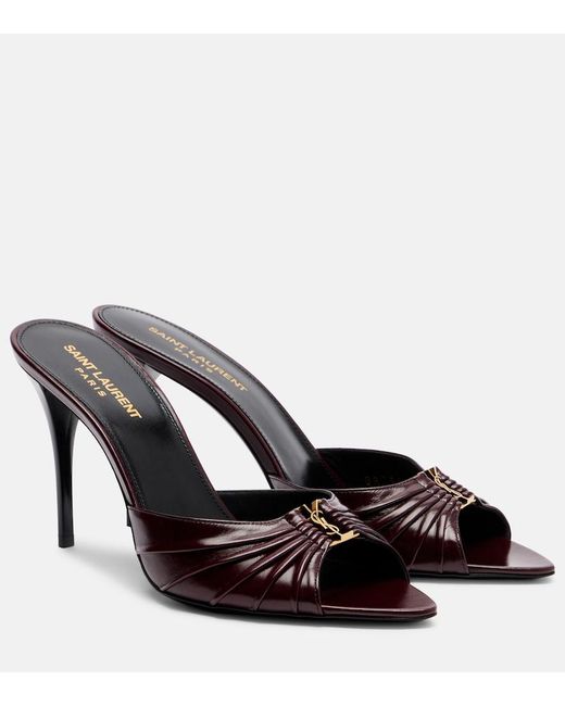 Saint Laurent Black Babylone Cassandre Leather Mules