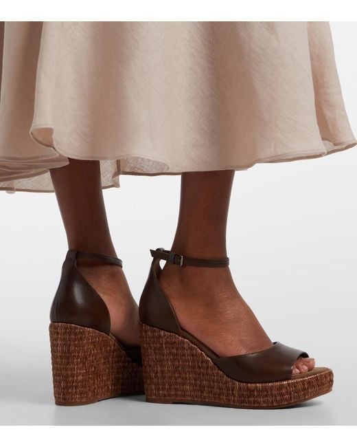 Brunello Cucinelli Brown Monili Leather Espadrille Wedges