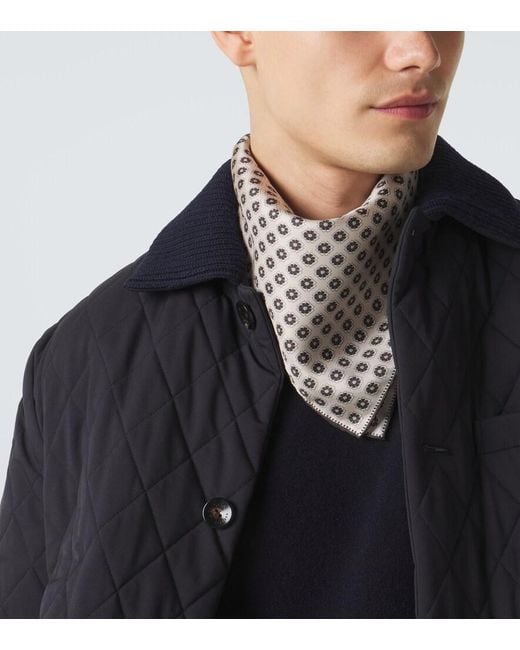 Agnona Natural Printed Silk Twill Scarf for men