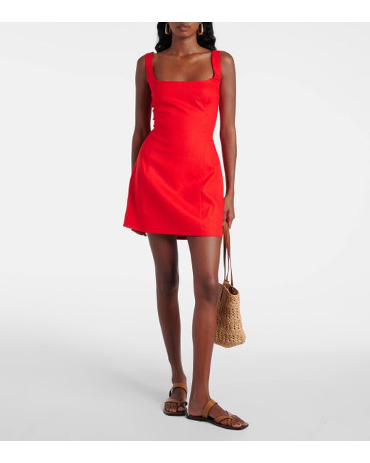 Red linen mini dress sale