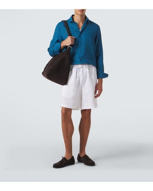 Frescobol Carioca Blue Antonio Linen Shirt for men