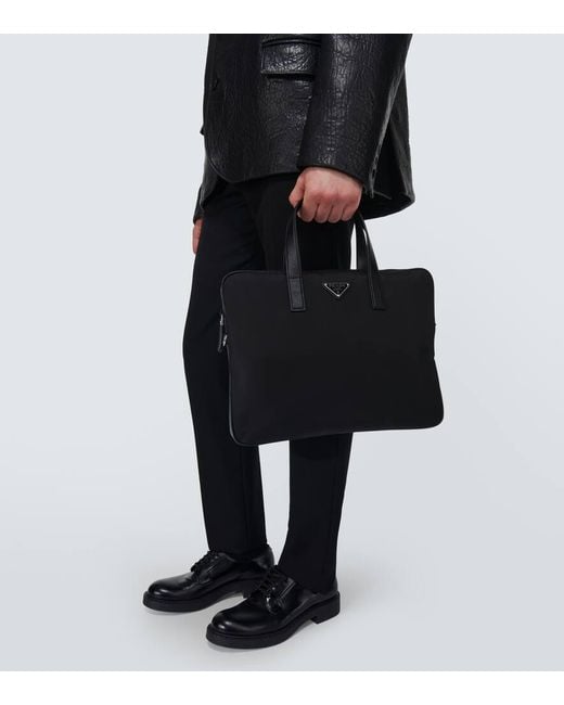 Prada Black Re-Nylon Leather-Trimmed Briefcase for men
