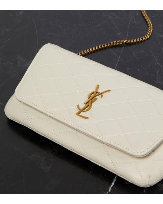 Saint Laurent White Gaby Quilted Leather Phone Pouch