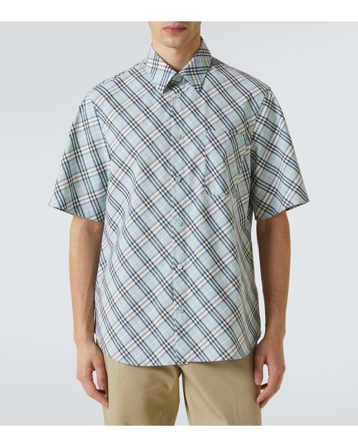 Burberry Blue Check Cotton Shirt for men