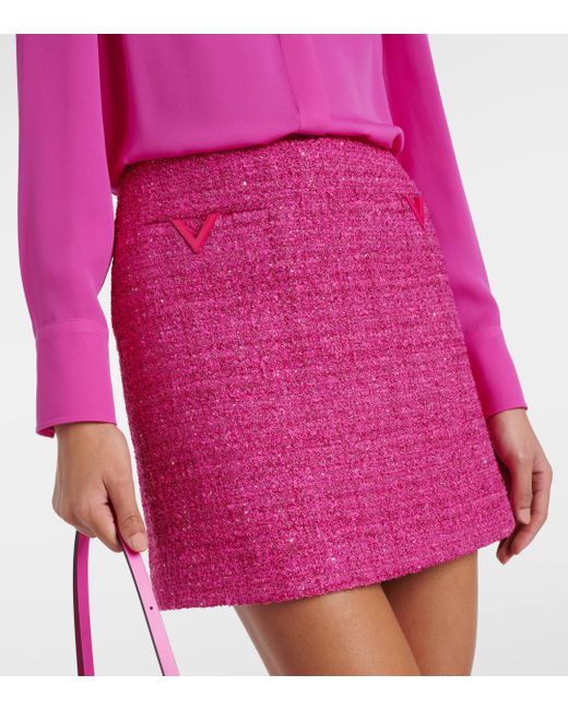 Mini-jupe en tweed Valentino en coloris Pink