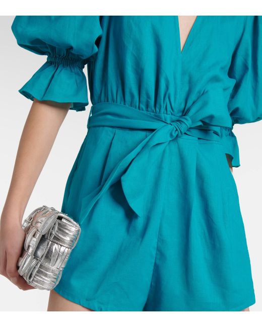 Adriana Degreas Blue Orquidea Linen-blend Playsuit