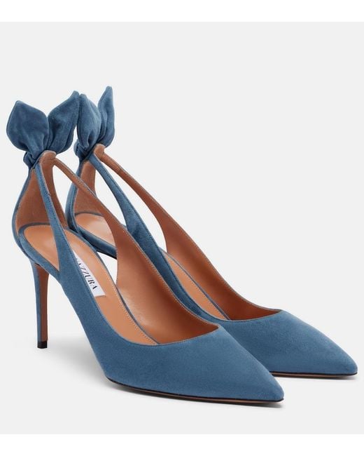 Aquazzura Blue Bow Tie Suede Pumps