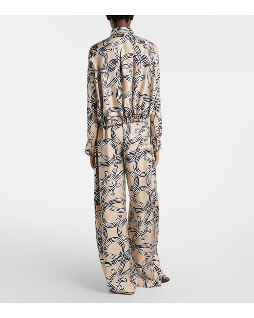 Loewe Natural Paula's Ibiza Anagram Silk Wide-Leg Pants