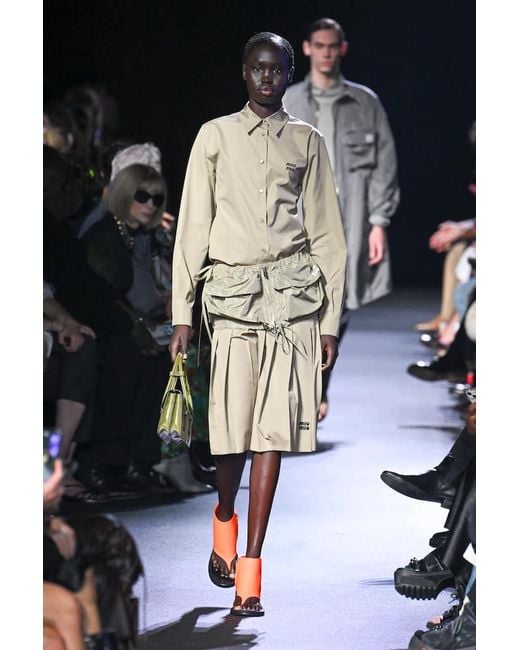 Miu Miu Natural Drawstring Zip Miniskirt