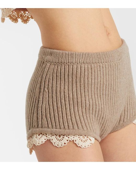 Magda Butrym Natural Crochet-Trimmed Cashmere Shorts