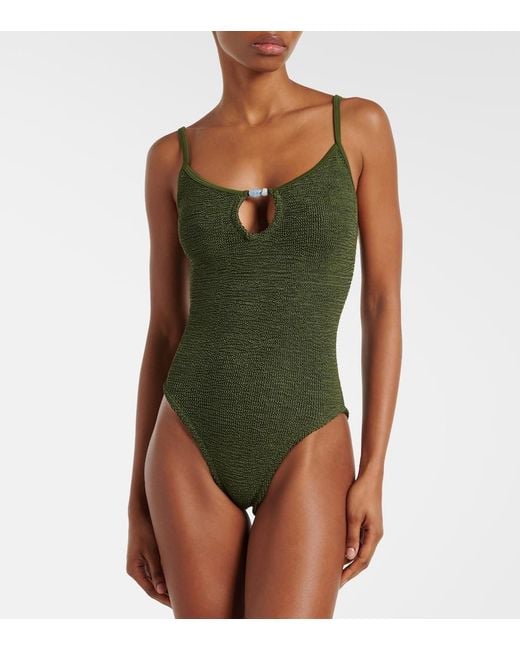 Hunza G Green Mia Beaded Cutout Swimsuit