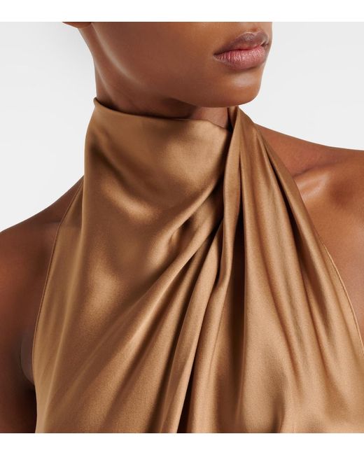 The Sei Brown Halterneck Silk Satin Gown