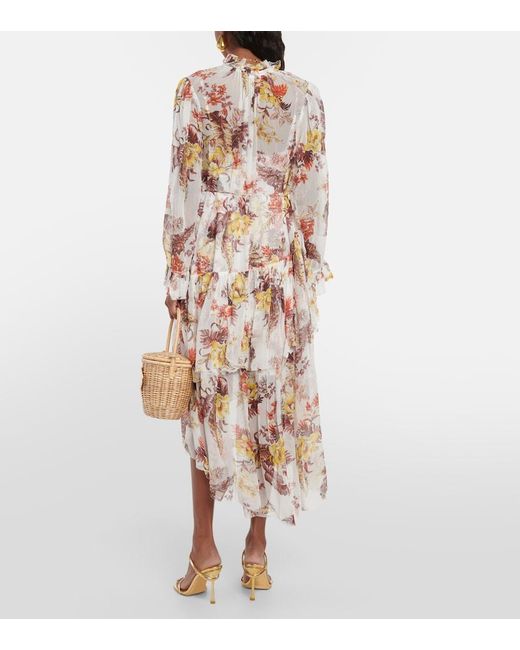 Zimmermann White Matchmaker Floral Tiered Midi Dress