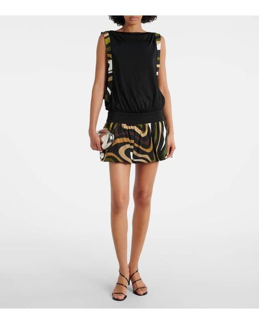 Emilio Pucci Black Marmo Gathered Jersey Minidress
