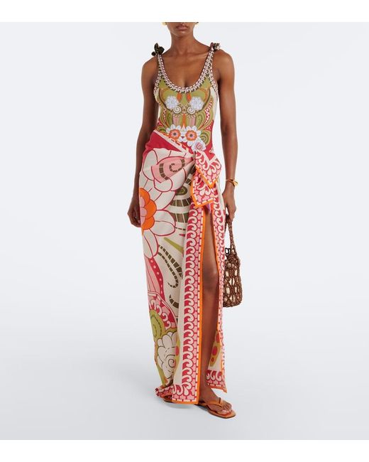 LaDoubleJ Red Printed Cotton Beach Cover-Up