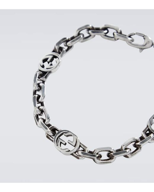 Gucci Metallic Silver Bracelet With Interlocking G for men