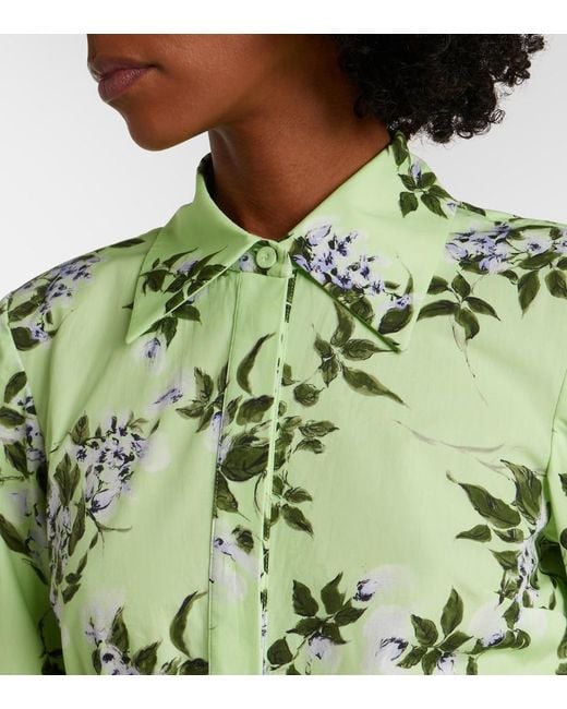 Emilia Wickstead Green Marione Floral Belted Cotton Shirt Dress