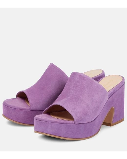 Gianvito Rossi Purple Suede Platform Mules