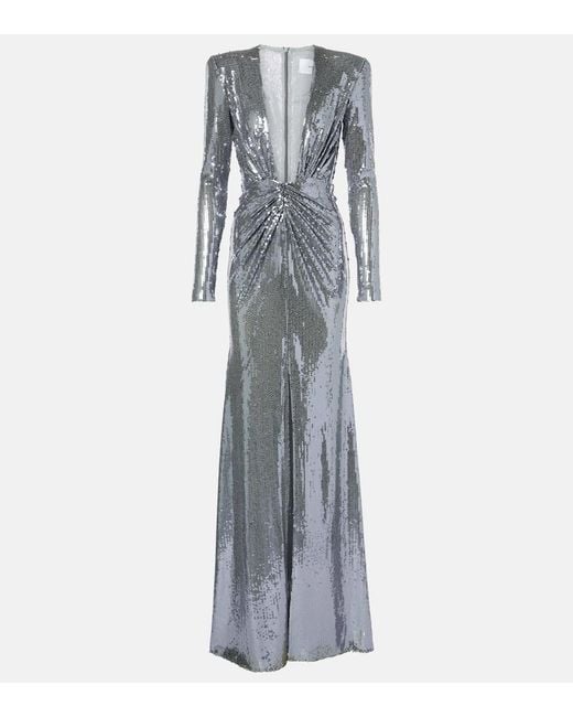 Alex Perry Gray Sequined Gathered Gown