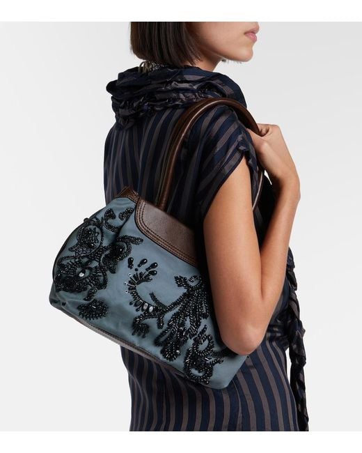 Dries Van Noten Black Embellished Twill Shoulder Bag