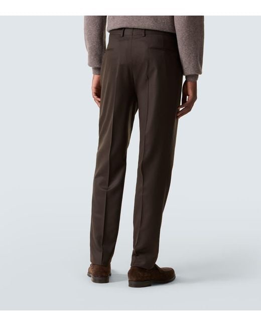 Zegna Black Wool Flannel Tapered Pants for men