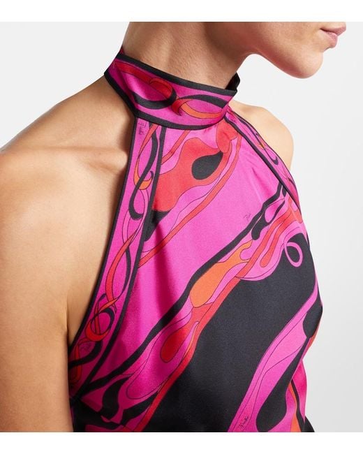 Emilio Pucci Pink Orchidee Halterneck Silk Twill Top