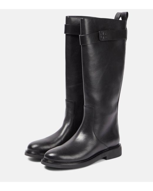 Tory Burch Black Double T Leather Knee-high Boots