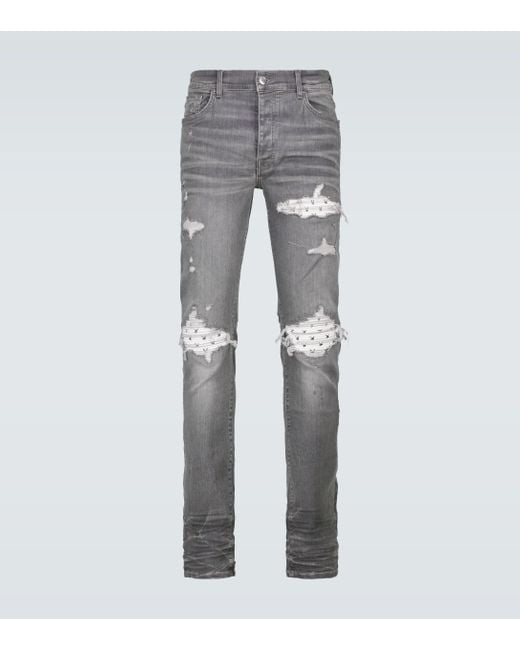 Amiri Gray Mx1 Leather Playboy Jeans for men