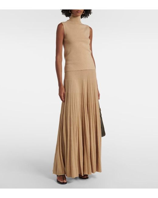 Loro Piana Natural Luciole Cashmere-Blend Turtleneck Top