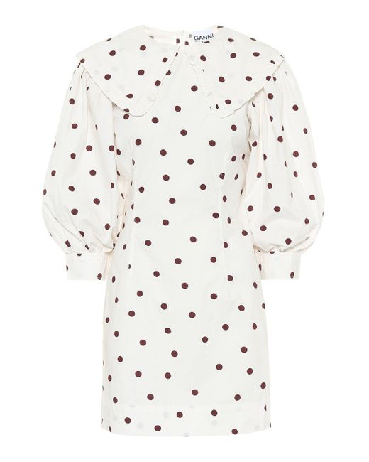 Robe mi-longue à pois Ganni en coloris White