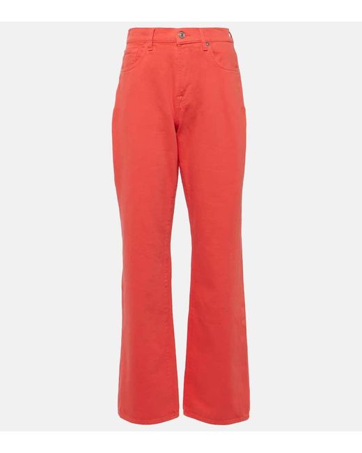 7 For All Mankind Red High-Rise Straight Jeans Tess