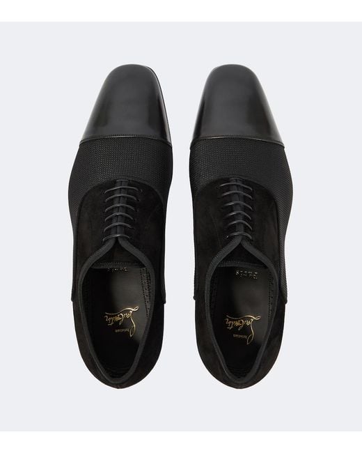 Christian Louboutin Black Greggo Leather-Trimmed Oxford Shoes for men