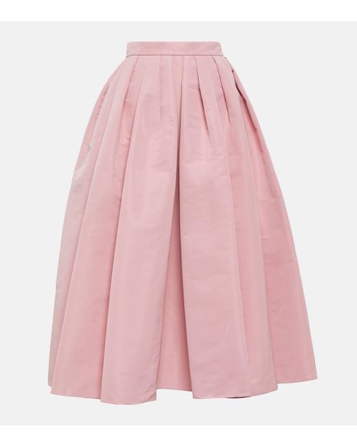 Alexander McQueen Pink Pleated Polyfaille Midi Skirt