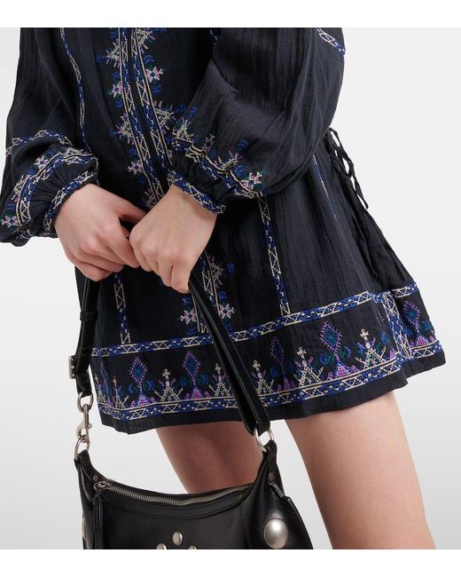 Isabel Marant Blue Parsley Embroidered Cotton Voile Minidress
