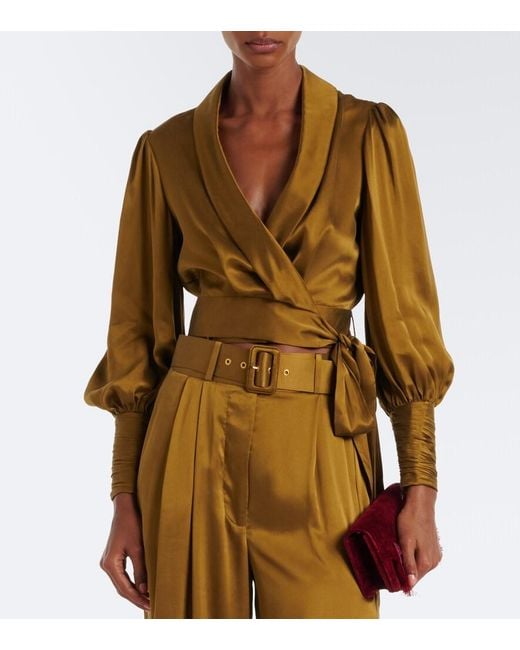Zimmermann Green Silk Satin Wrap Top