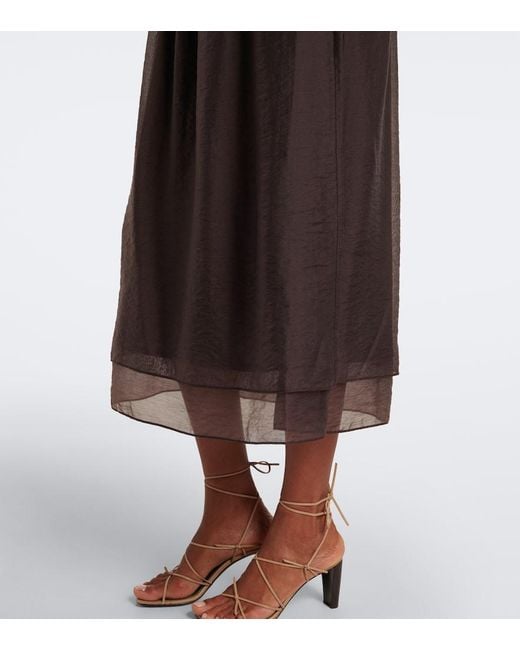 Vince Brown Shirred Ribbed-Knit Midi Dress