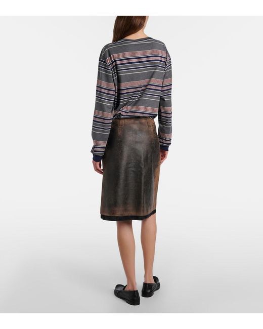 Miu Miu Black Suede-Trimmed Leather Midi Skirt
