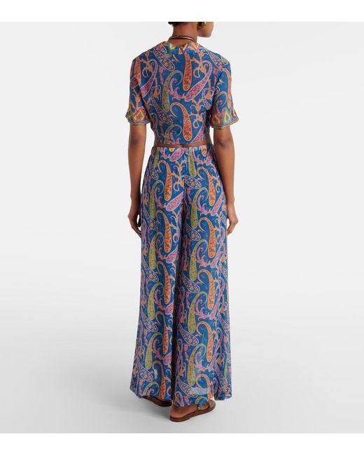 Etro Blue Paisley Wide-Leg Pants