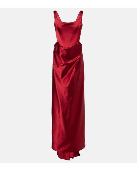 Vivienne Westwood Red Camille Draped Crepe Satin Bustier Gown