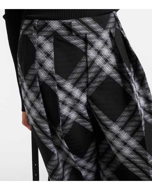 Burberry Gray Checked Wool Wide-Leg Pants