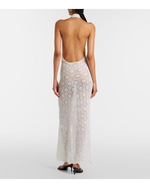 Nili Lotan White Eddie Crochet Halterneck Cotton Maxi Dress