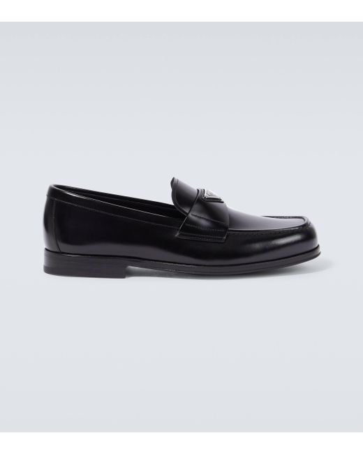 Prada Black Brushed Leather Loafers for men