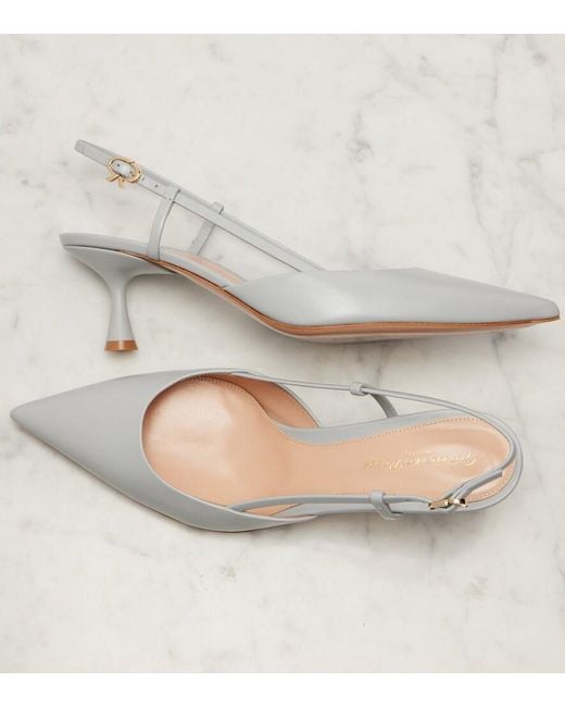 Gianvito Rossi White Ascent 55 Leather Slingback Pumps