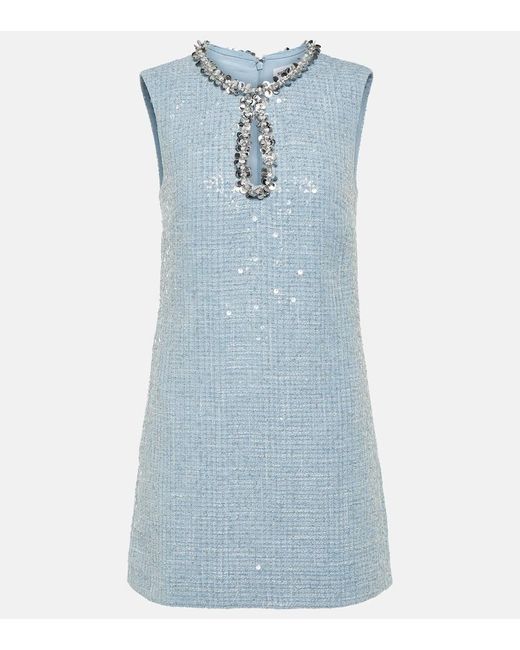 Self-Portrait Blue Sequin-embellished Slim-fit Woven Mini Dress