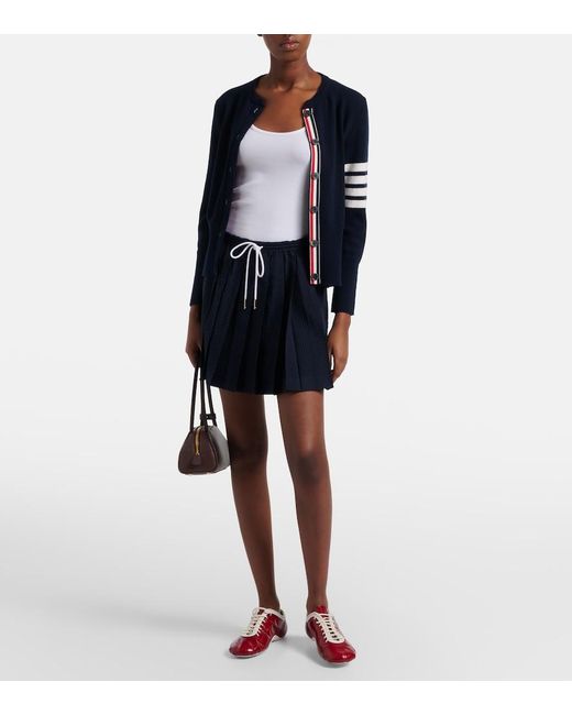 Thom Browne Blue Pleated Striped Wool Miniskirt
